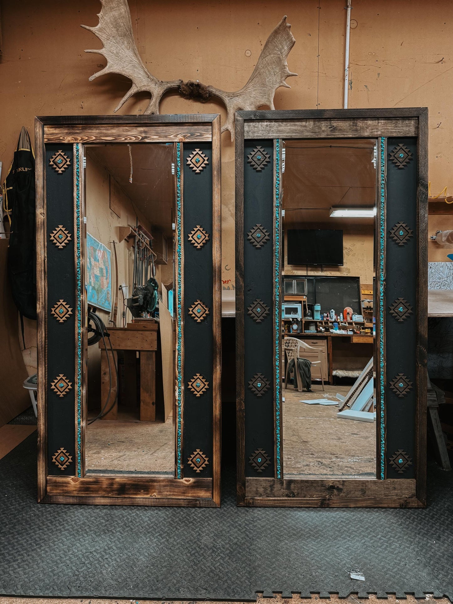 Southwestern style mirror with turquoise accents