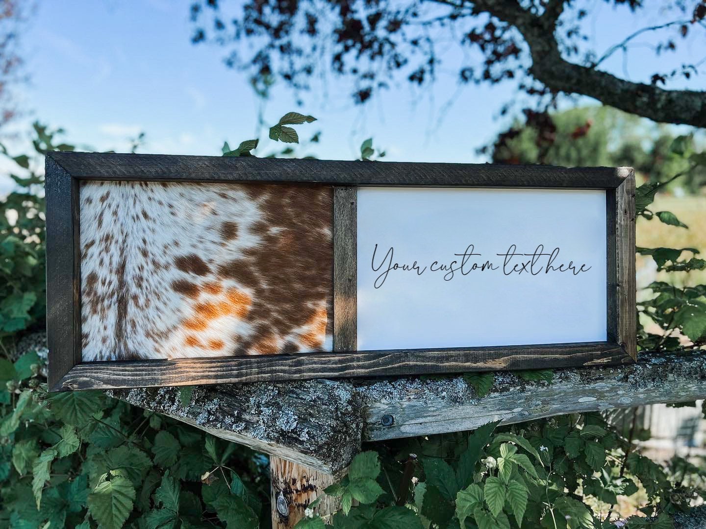 Handmade half cowhide customizable sign / wedding sign / branding ceremony sign / branding sign / wedding guestbook / cowhide sign