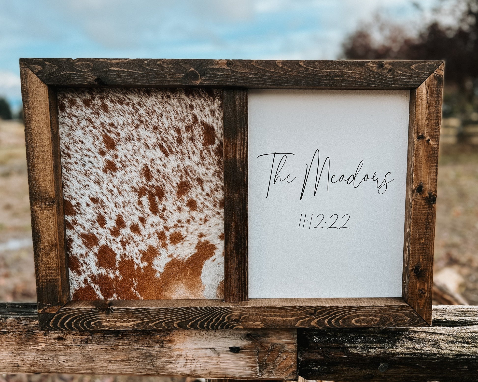 Handmade half cowhide customizable sign / wedding sign / branding ceremony sign / branding sign / wedding guestbook / cowhide sign