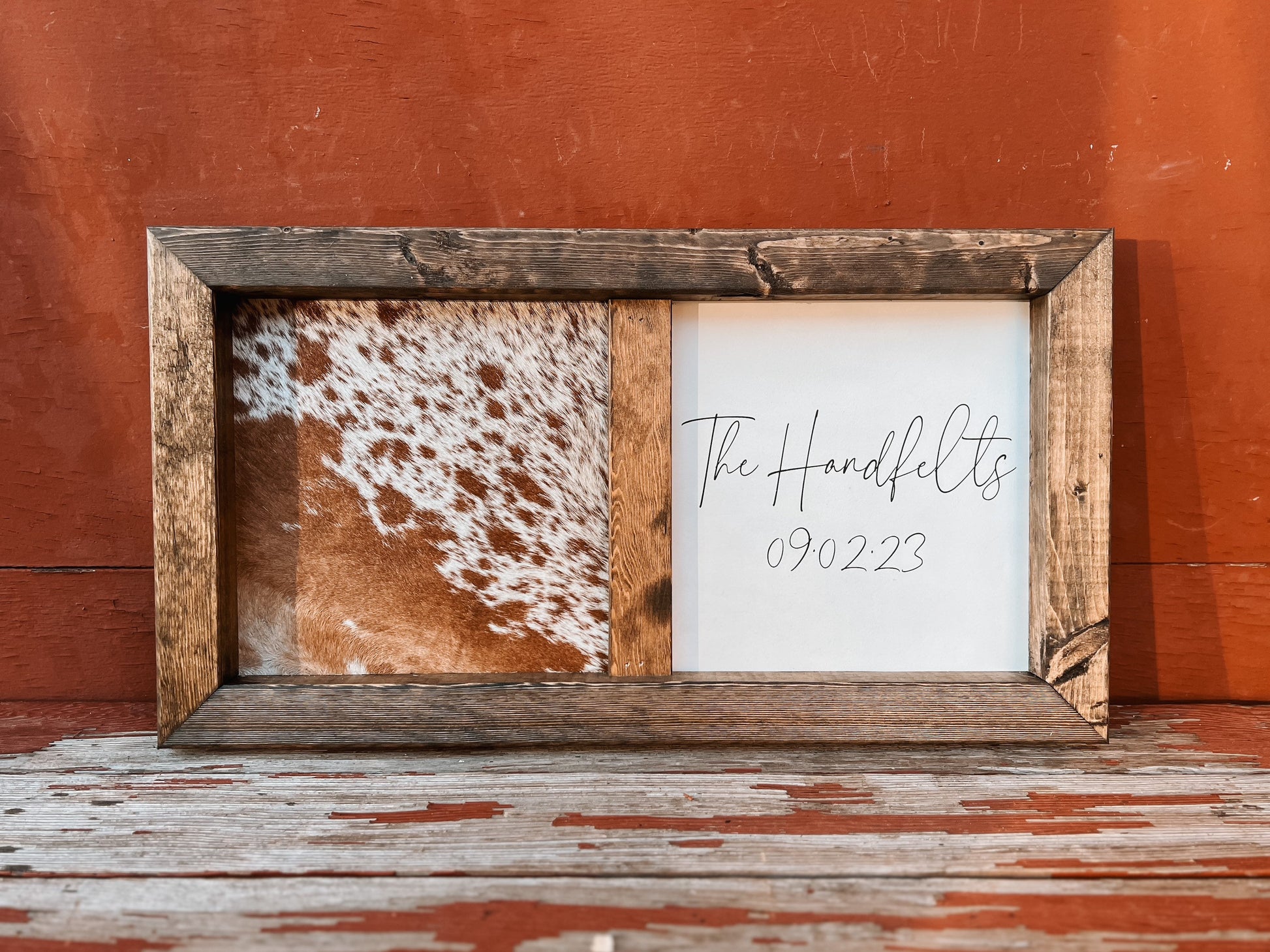 Handmade half cowhide customizable sign / wedding sign / branding ceremony sign / branding sign / wedding guestbook / cowhide sign