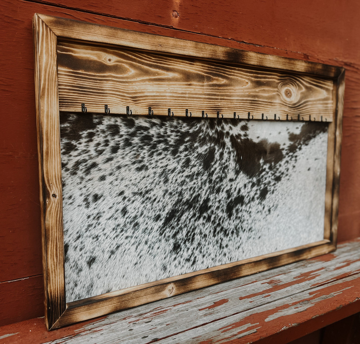 Cowhide jewelry hanger / rustic decor / cowhide decor / jewelry hanger