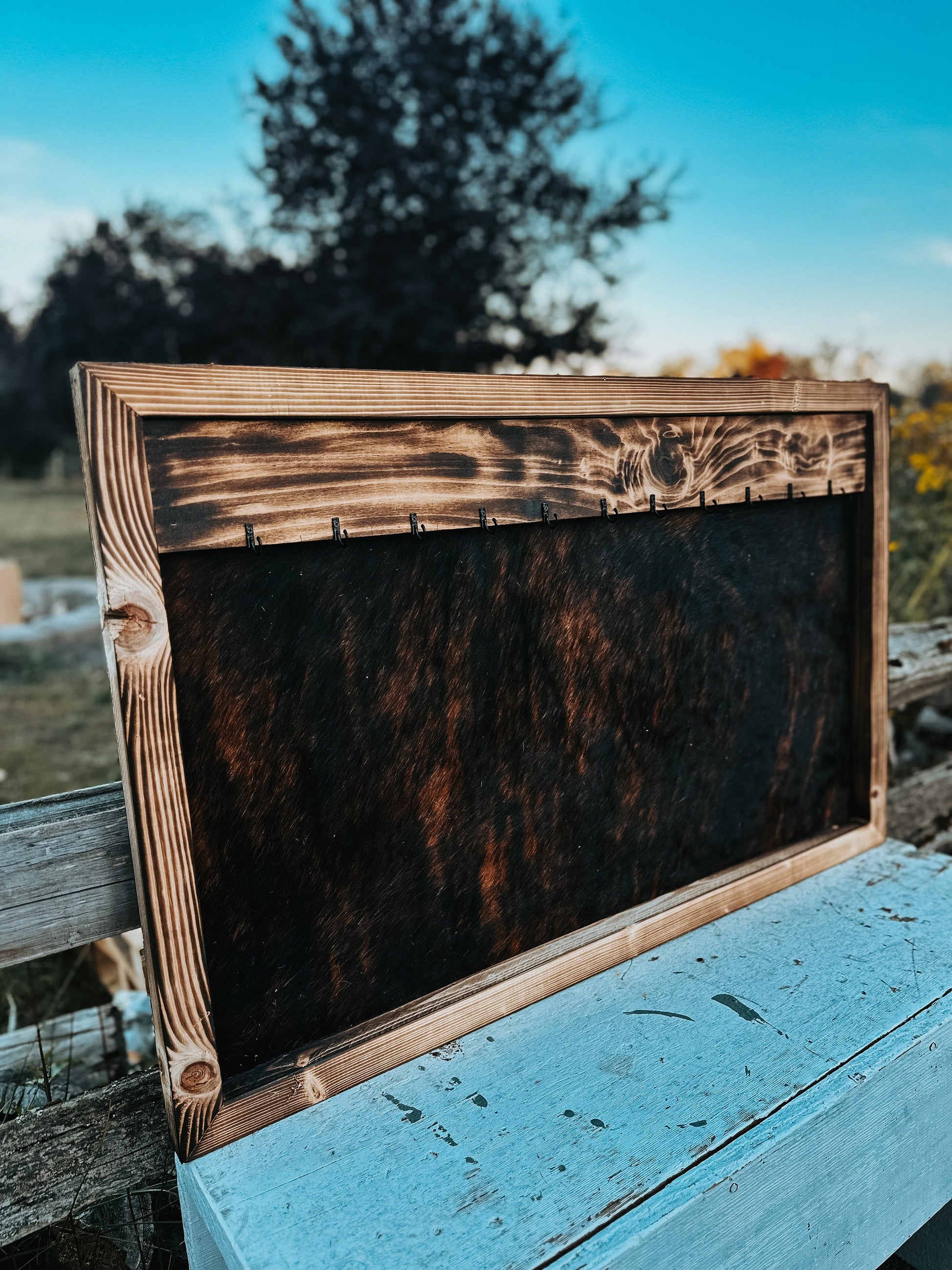 Cowhide jewelry hanger / rustic decor / cowhide decor / jewelry hanger