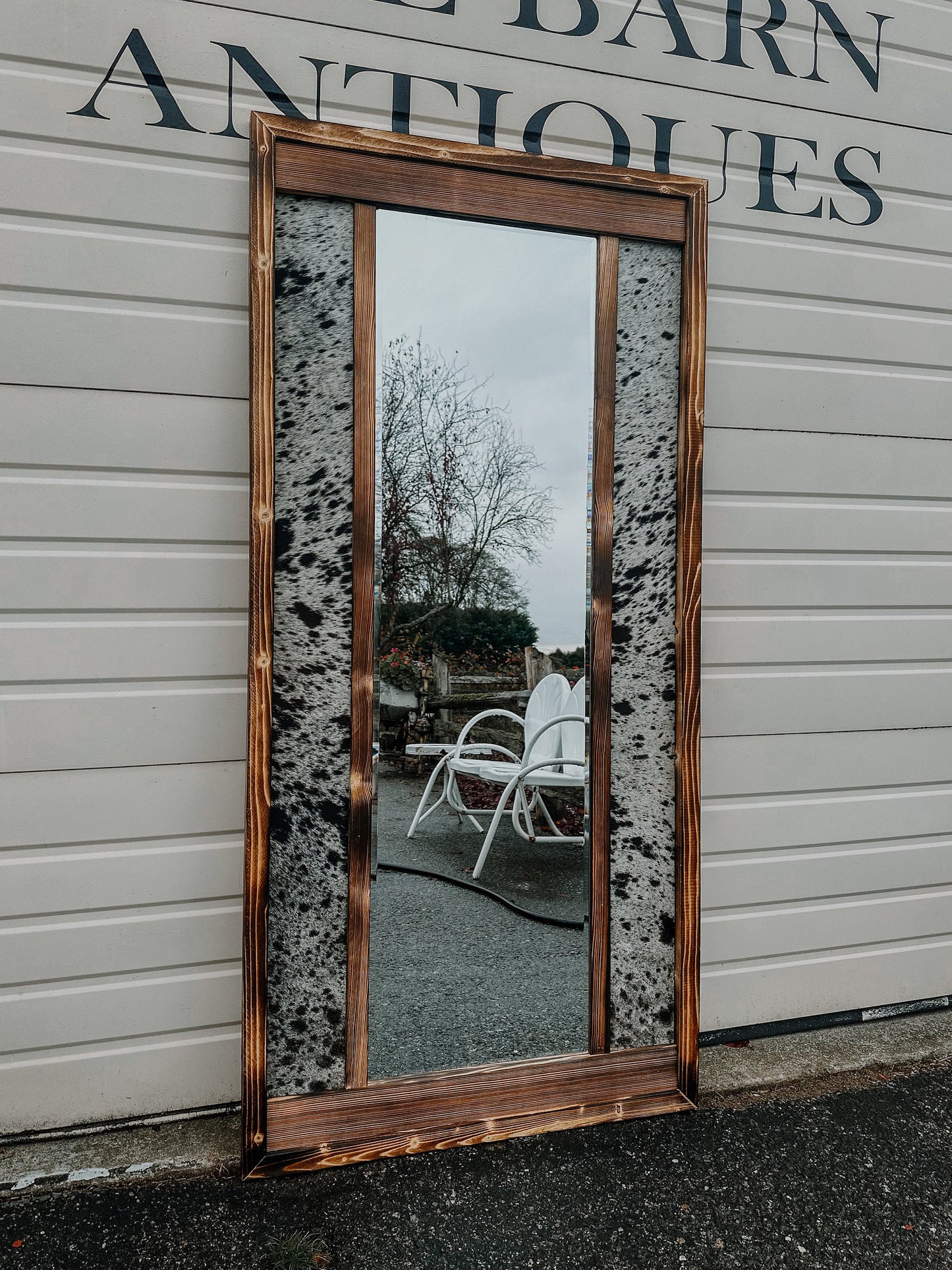 Genuine cowhide full length framed mirror / cowhide decor Western decor