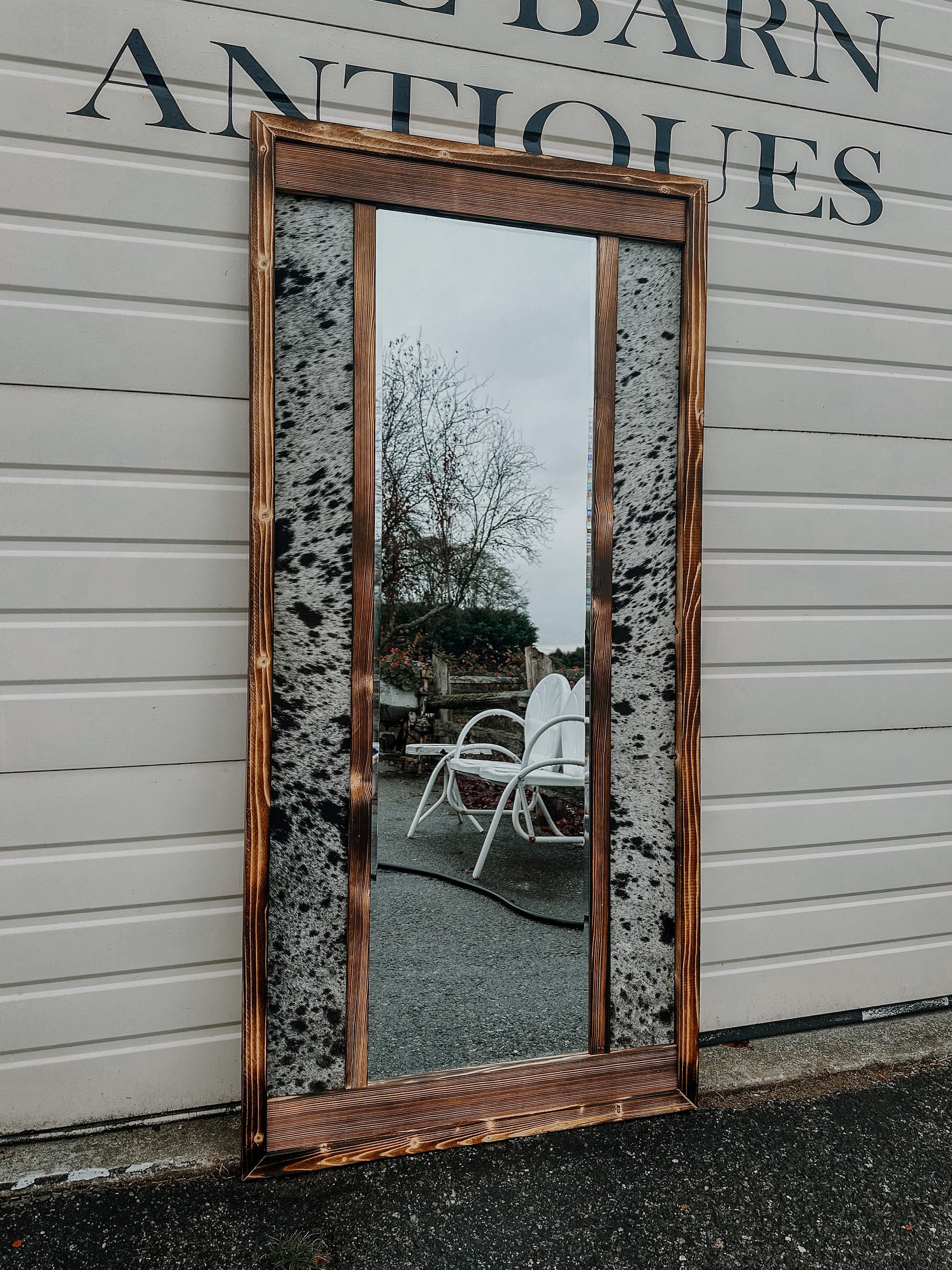 Genuine cowhide full length framed mirror / cowhide decor Western decor