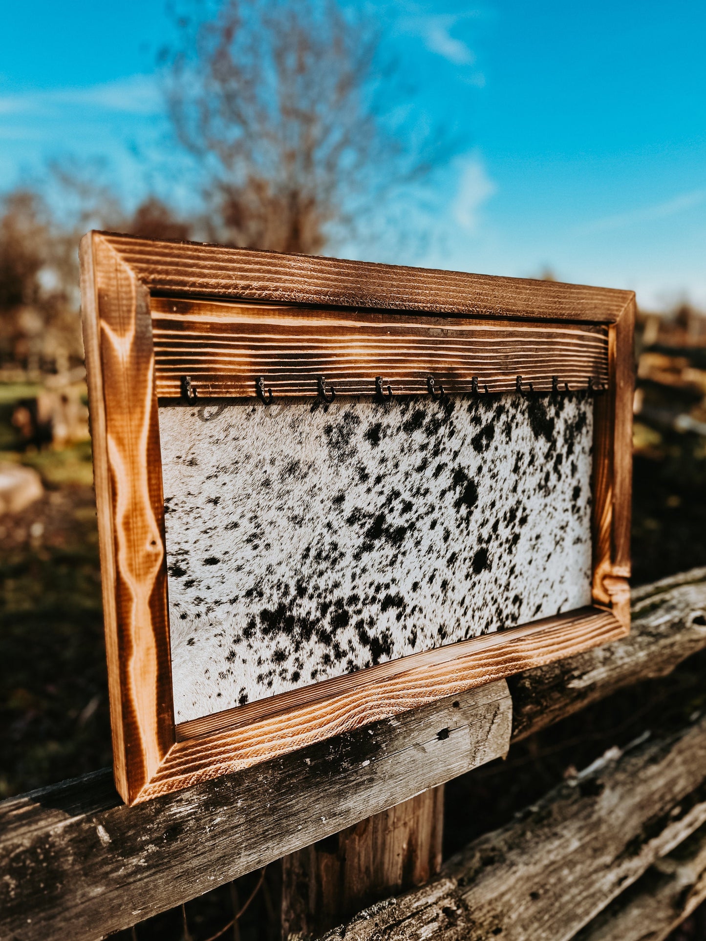 Cowhide jewelry hanger / rustic decor / cowhide decor / jewelry hanger