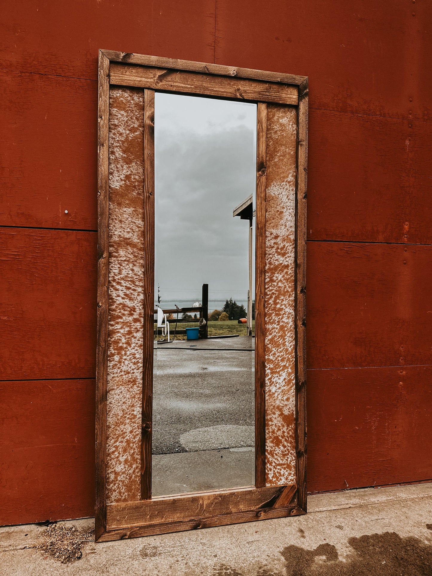 Genuine cowhide full length framed mirror / cowhide decor Western decor