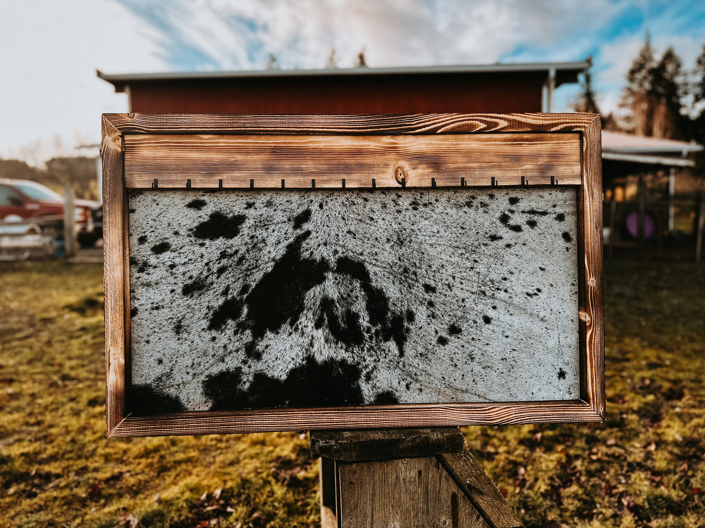 Cowhide jewelry hanger / rustic decor / cowhide decor / jewelry hanger