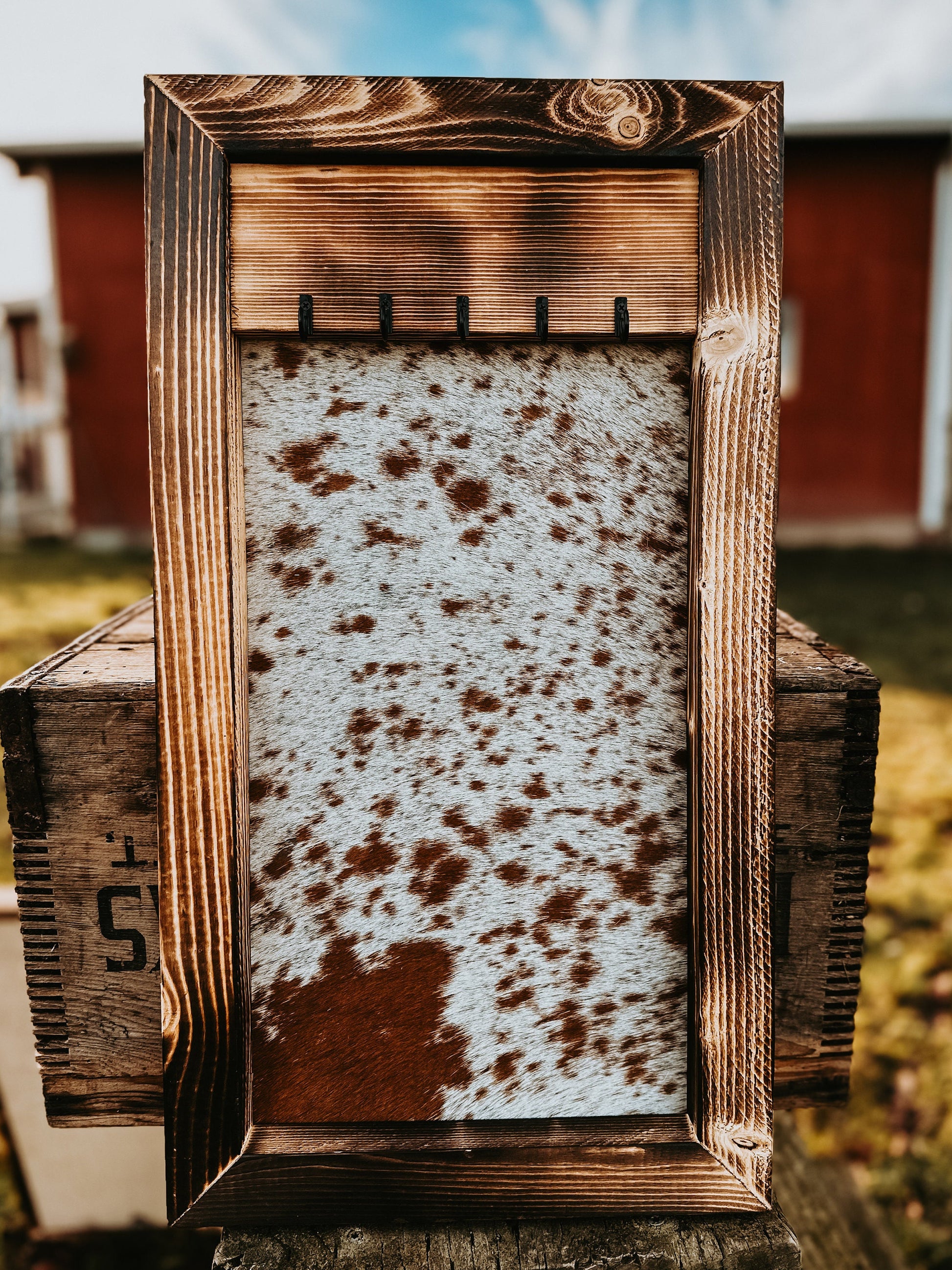 Cowhide jewelry hanger / rustic decor / cowhide decor / jewelry hanger