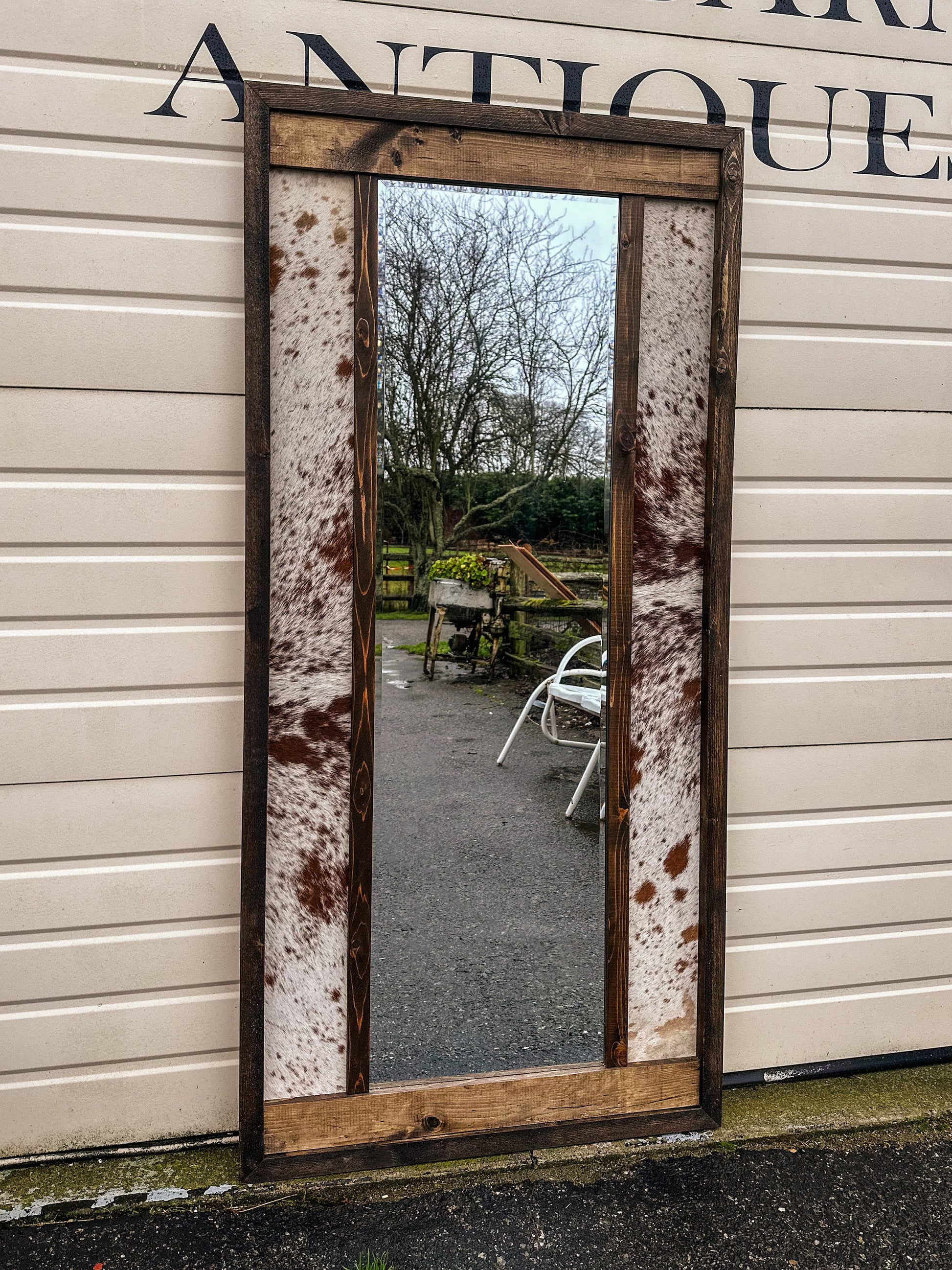 Genuine cowhide full length framed mirror / cowhide decor Western decor
