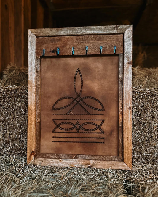 Boot stitch leather jewelry hanger