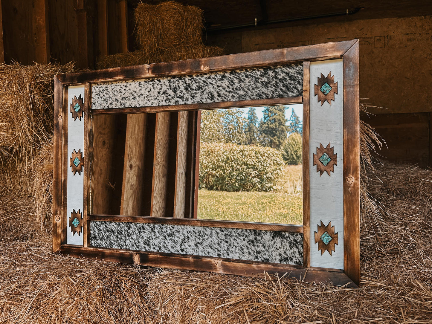 cowhide Aztec mirror