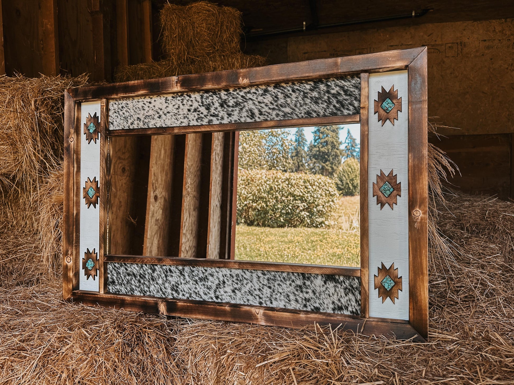 cowhide Aztec mirror