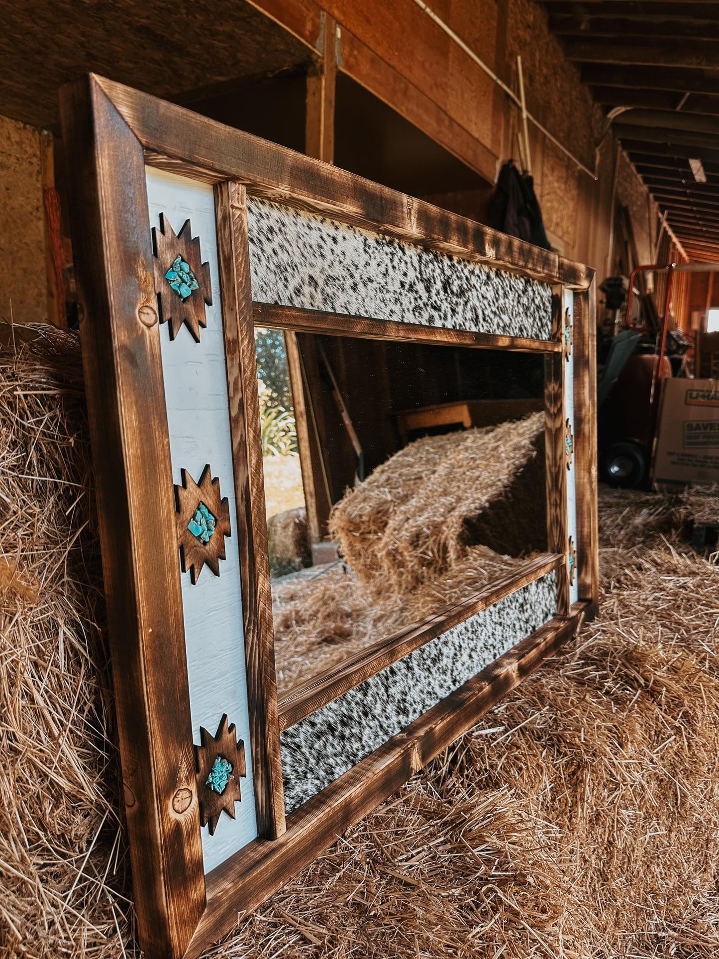 cowhide Aztec mirror