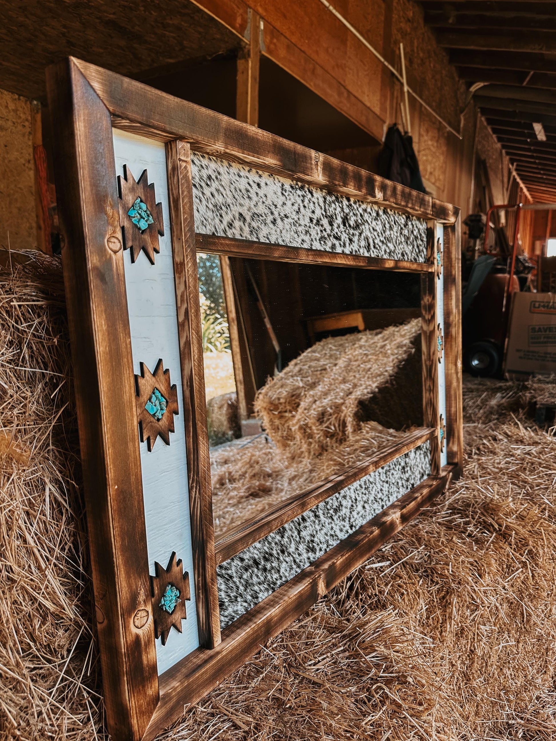 cowhide Aztec mirror