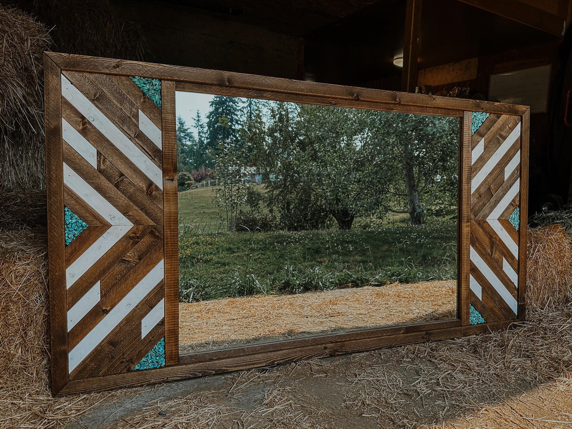 Mosaic style mirror with turquoise