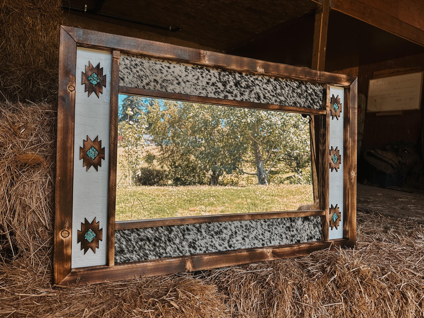 cowhide Aztec mirror