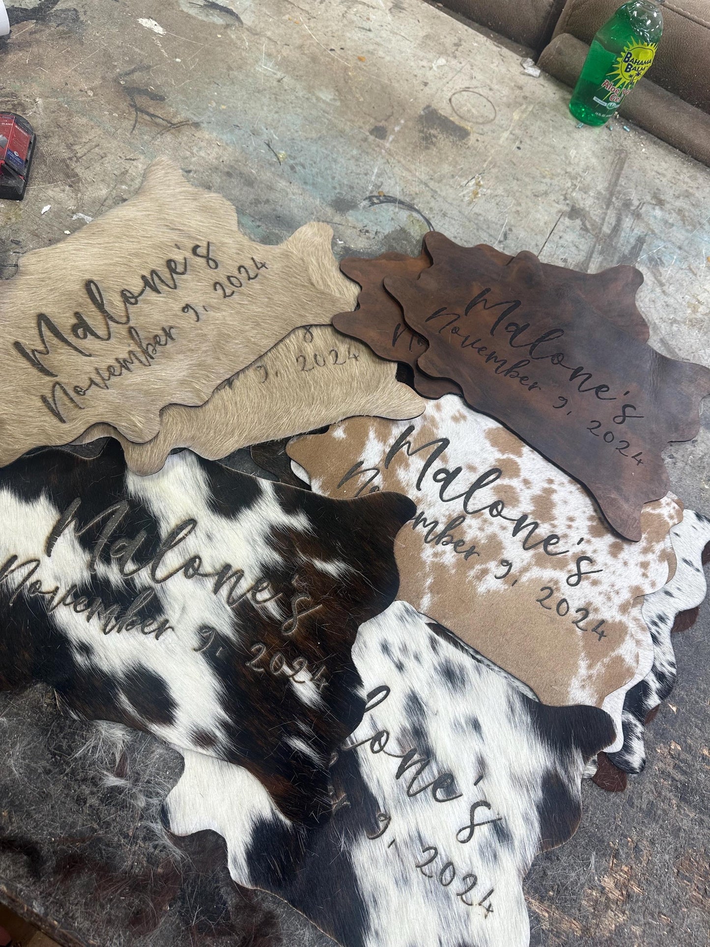 top left tan, top right smooth leather