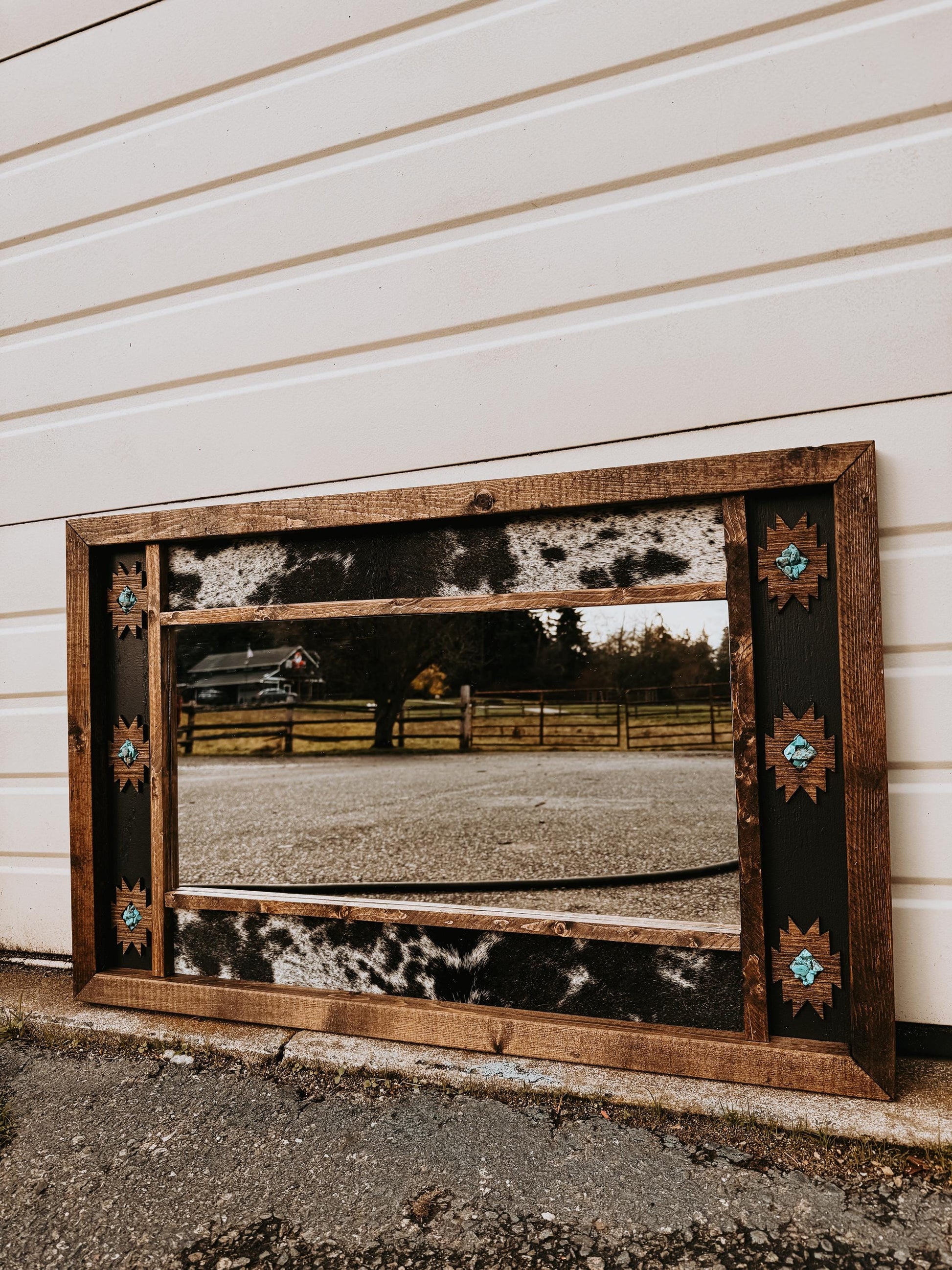 cowhide Aztec mirror