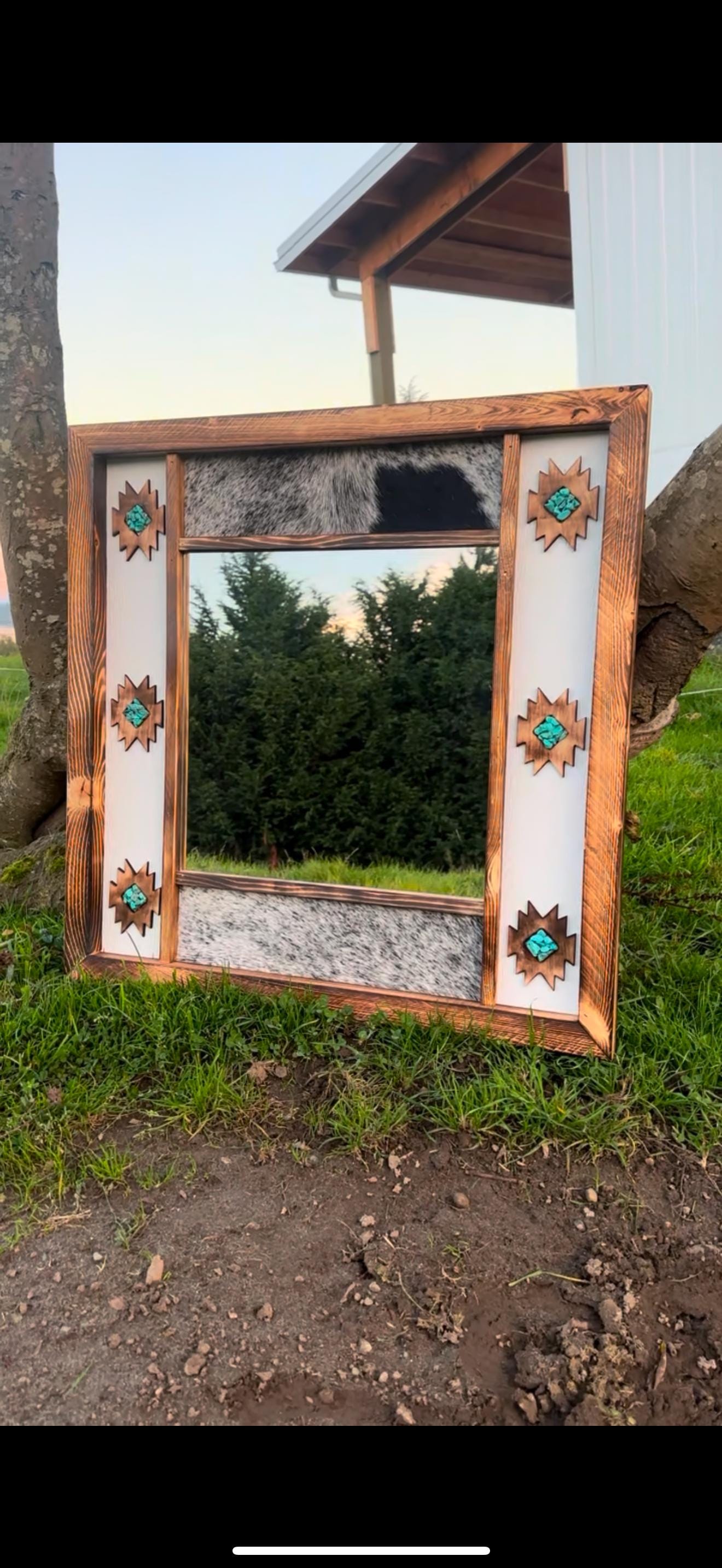 cowhide Aztec mirror