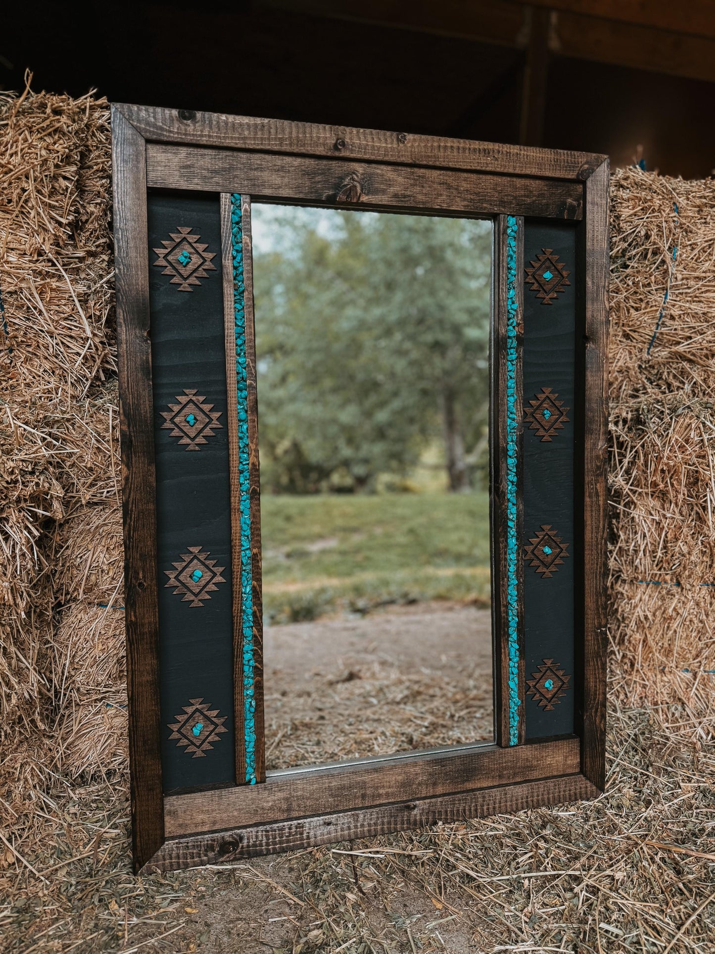 Southwestern style mirror with turquoise accents