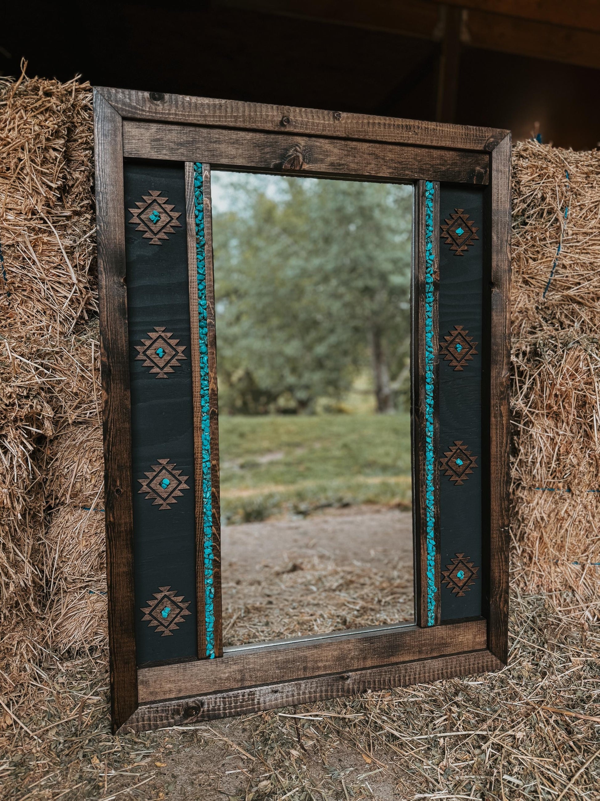 Southwestern style mirror with turquoise accents