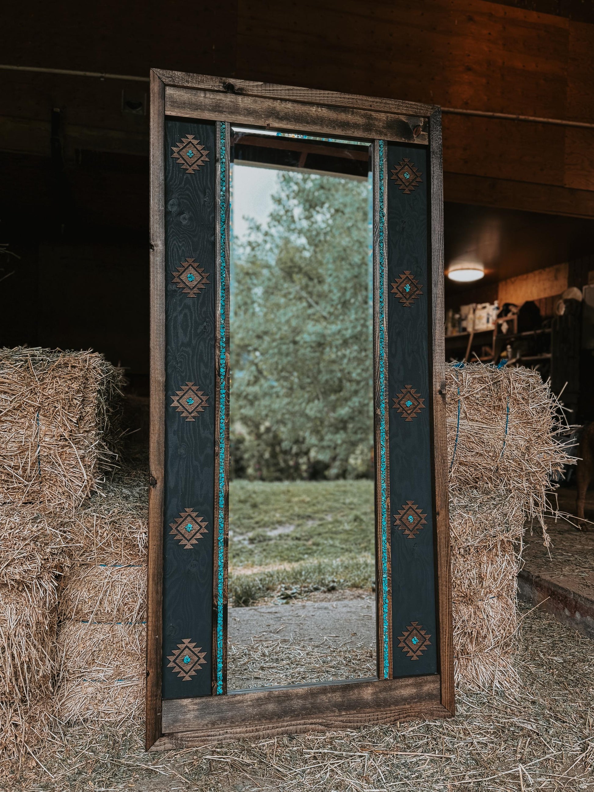Southwestern style mirror with turquoise accents