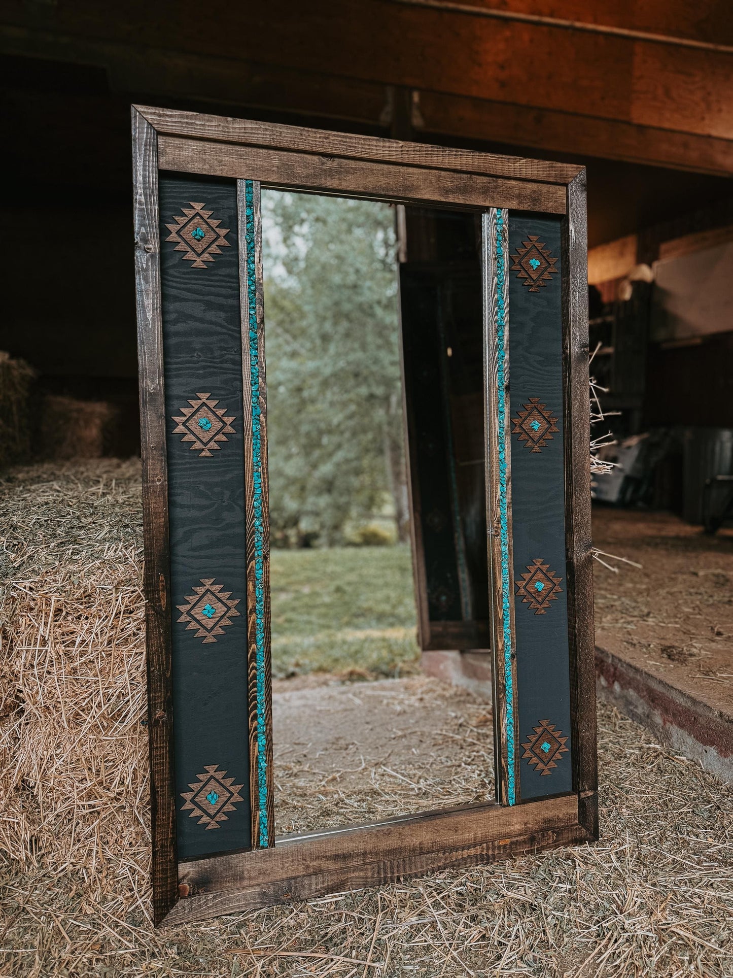 Southwestern style mirror with turquoise accents