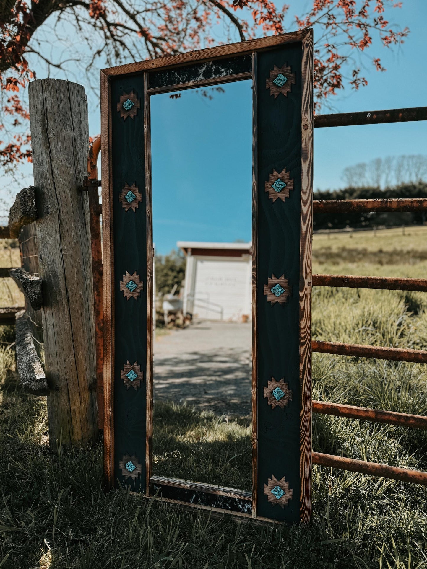 cowhide Aztec mirror