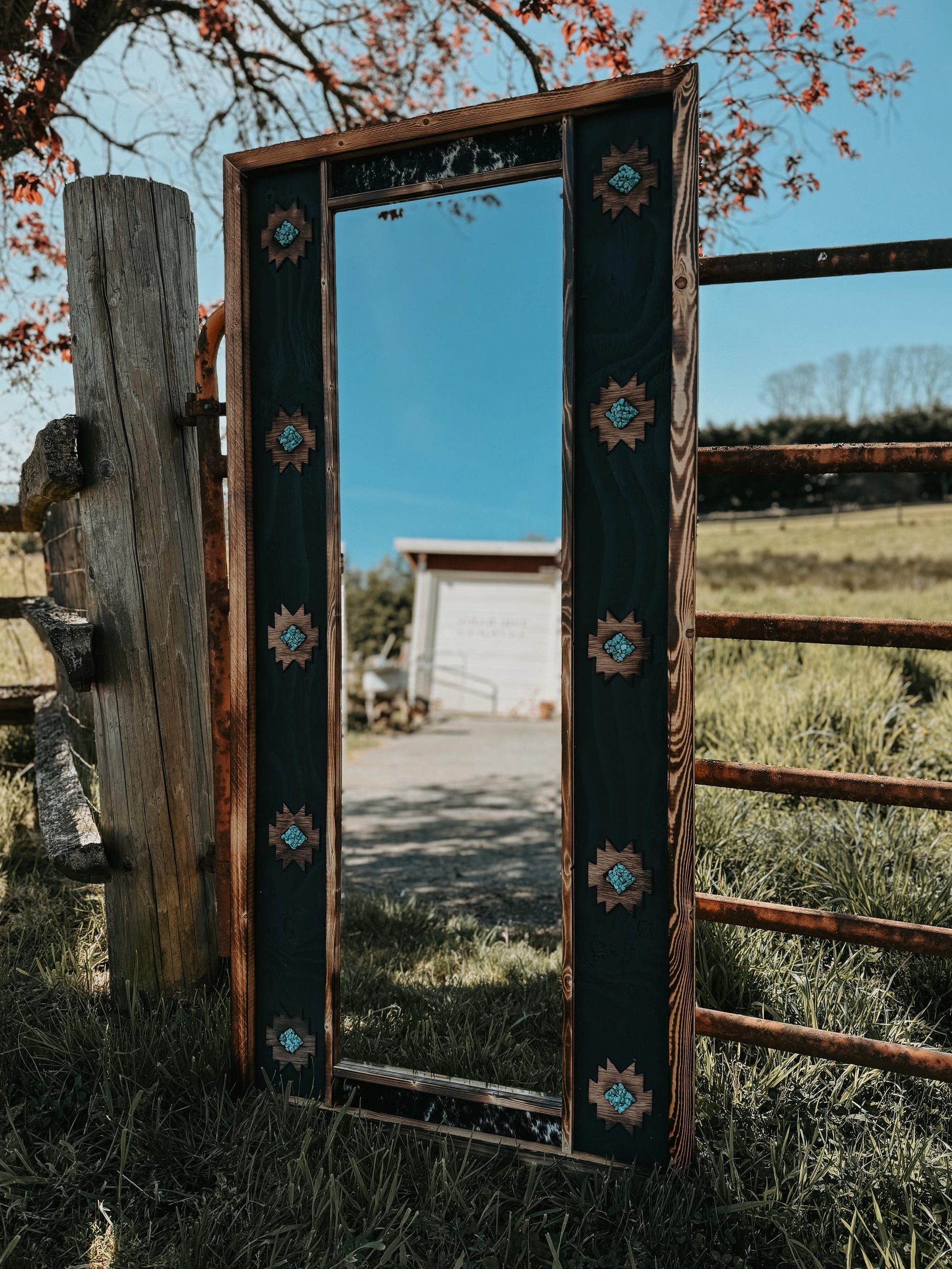 cowhide Aztec mirror