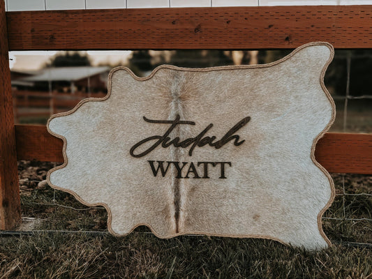Cowhide shaped sign with genuine Cowhide