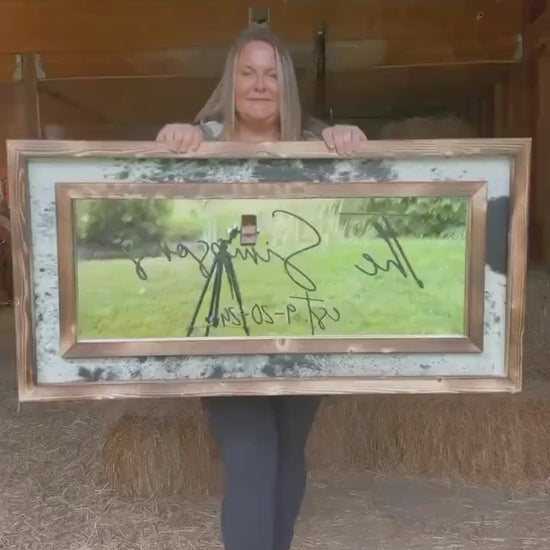 Handmade Cowhide Mirror: Western Decor with Pine Wood Frame