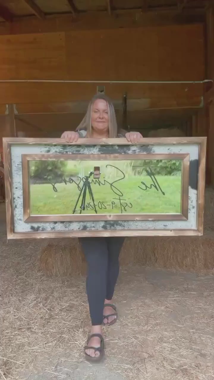 Handmade Cowhide Mirror: Western Decor with Pine Wood Frame