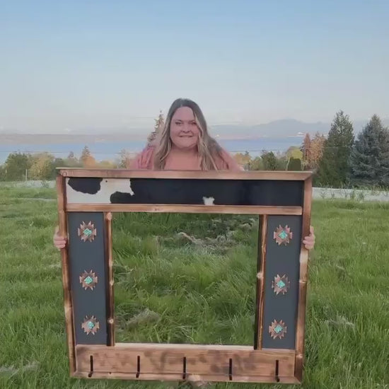 Cowhide south west style - framed mirror with hangers