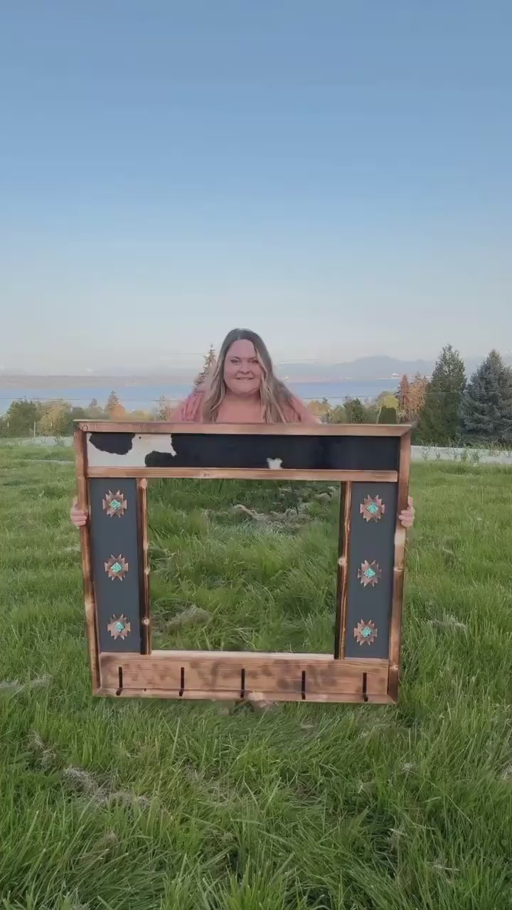 Cowhide south west style - framed mirror with hangers