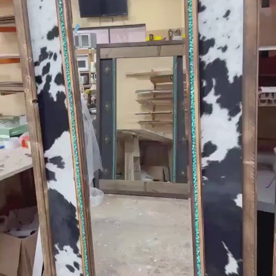 Genuine Cowhide Framed Mirror: Western Decor, Full Length