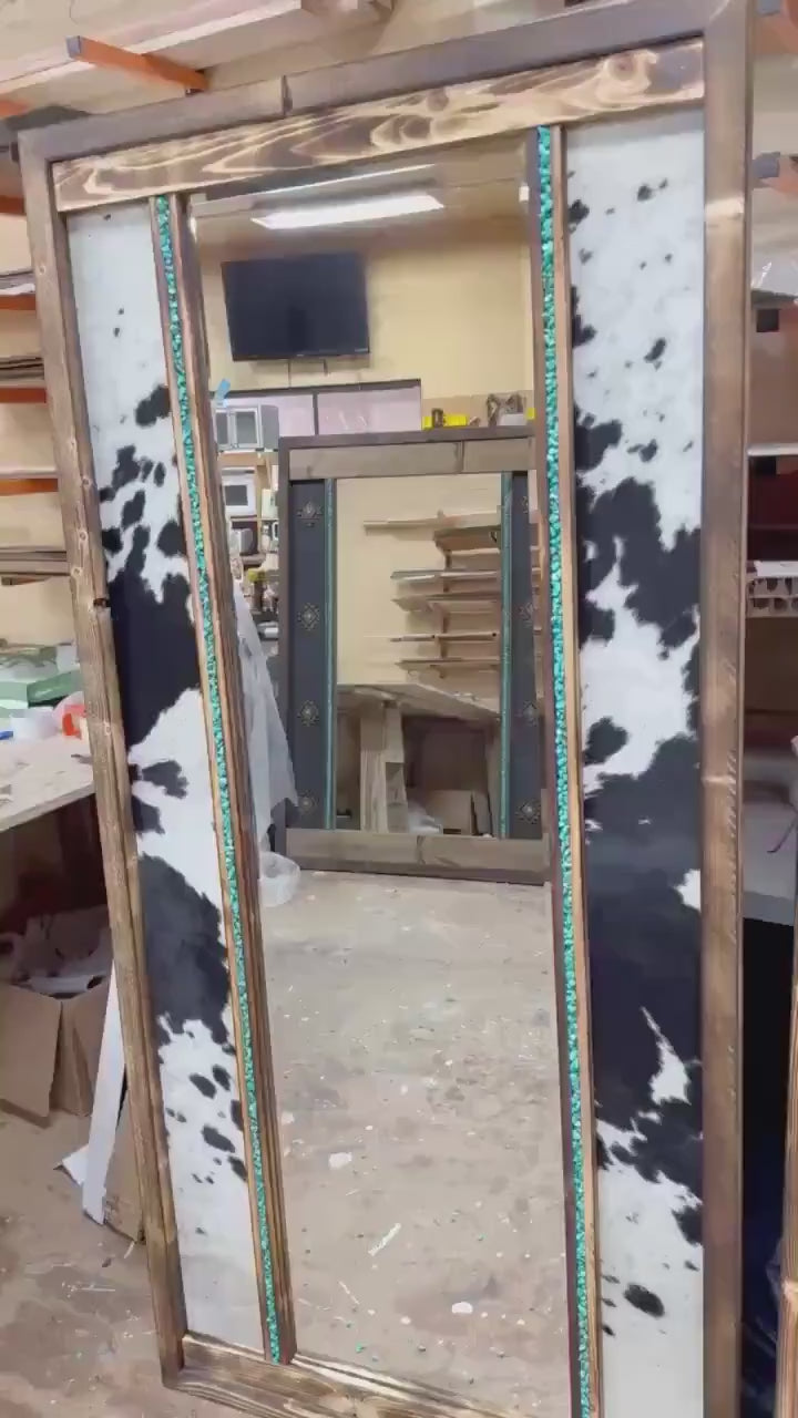 Genuine Cowhide Framed Mirror: Western Decor, Full Length
