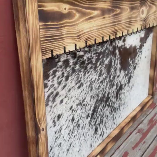 Cowhide Jewelry Hanger: Rustic Wood & Leather Organizer