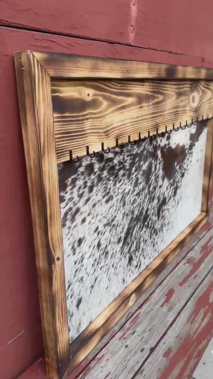 Cowhide Jewelry Hanger: Rustic Wood & Leather Organizer